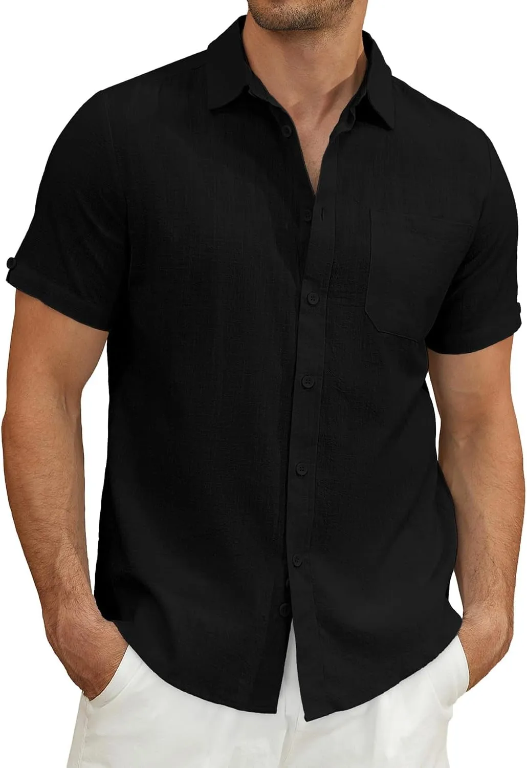 Mens Casual Button Down Shirts Short Sleeve Cotton Dress Shirt