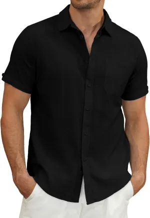 Mens Casual Button Down Shirts Short Sleeve Cotton Dress Shirt