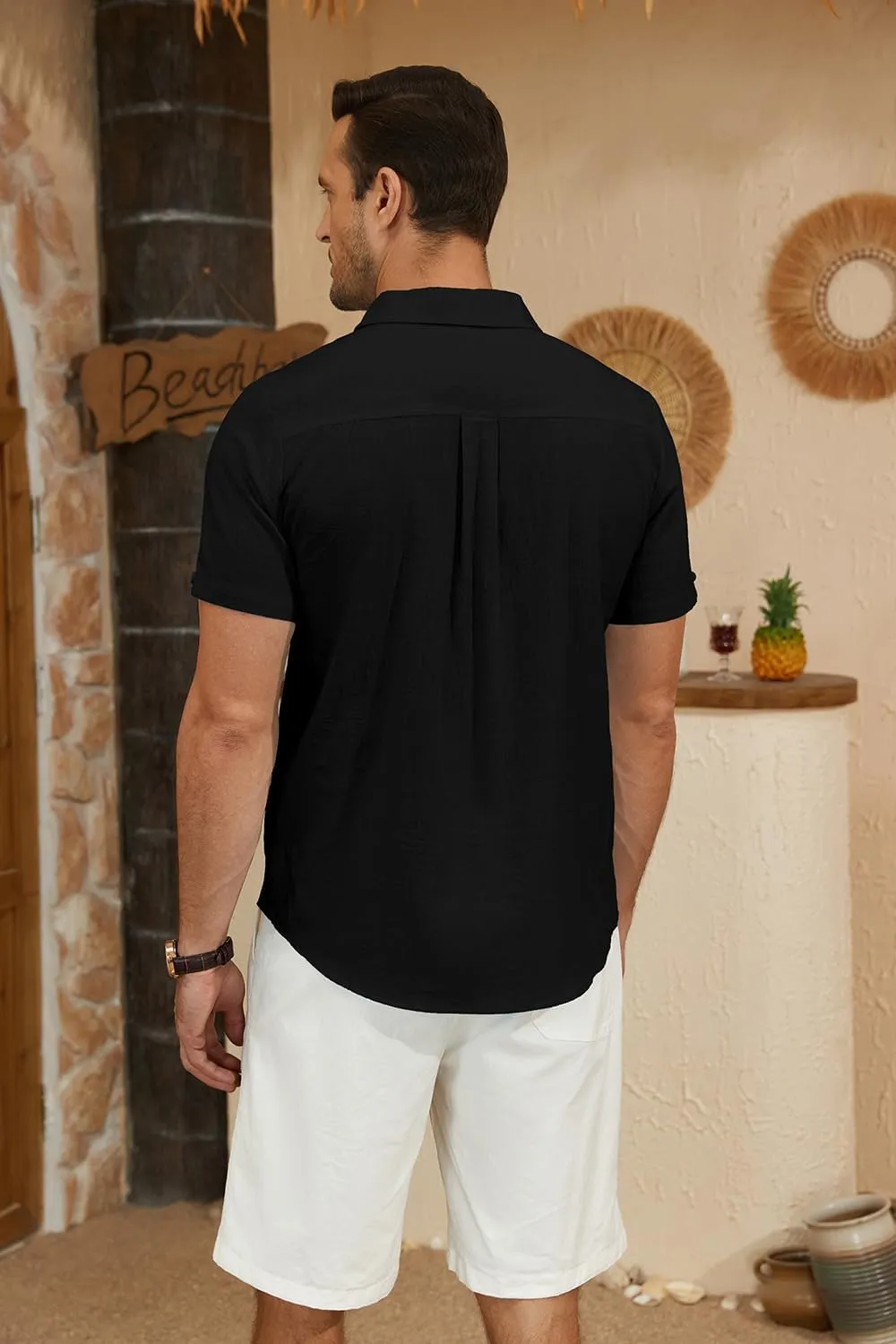Mens Casual Button Down Shirts Short Sleeve Cotton Dress Shirt