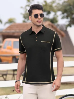 Men's Casual Polo Shirts Classic Short Sleeve Button Tees Basic Golf Shirt Cotton Top with Pocket