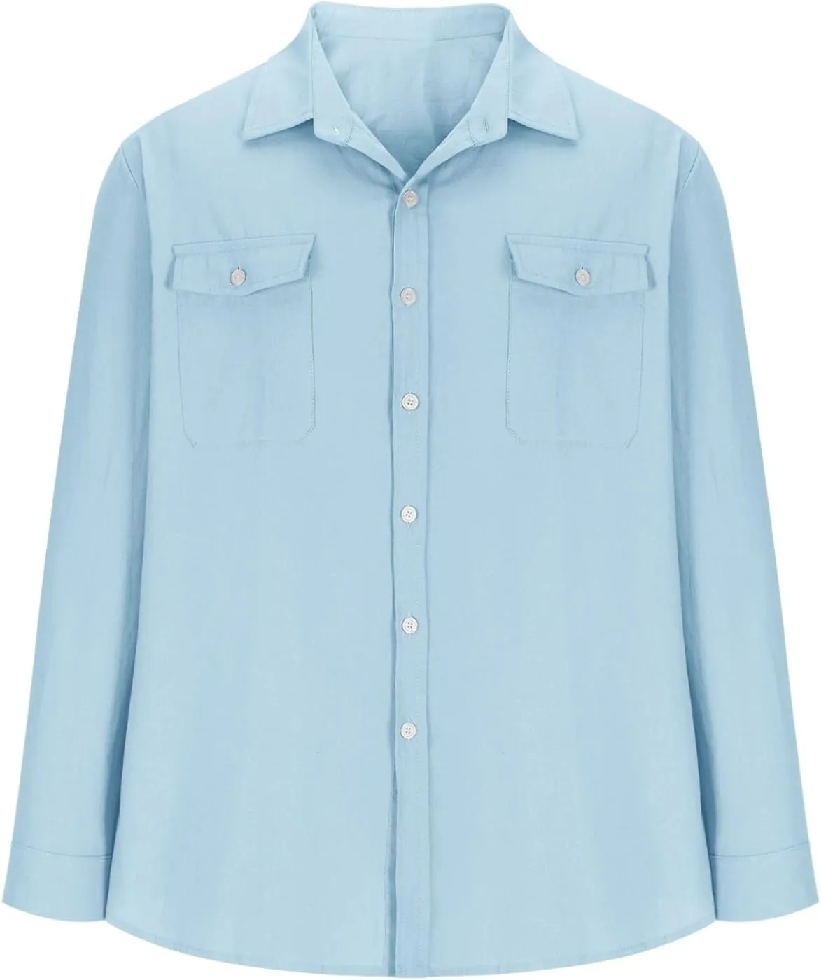 Mens Casual Solid Color Long Sleeve Shirts Cotton Linen Lapel Shirt with Pockets Casual Lightweight Button Down Tops