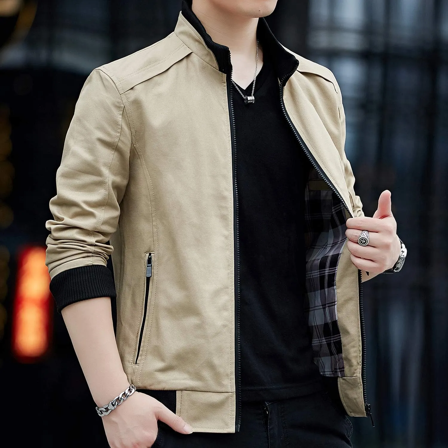 Mens Casual Windbreaker Outerwear Cotton Lightweight Jackets