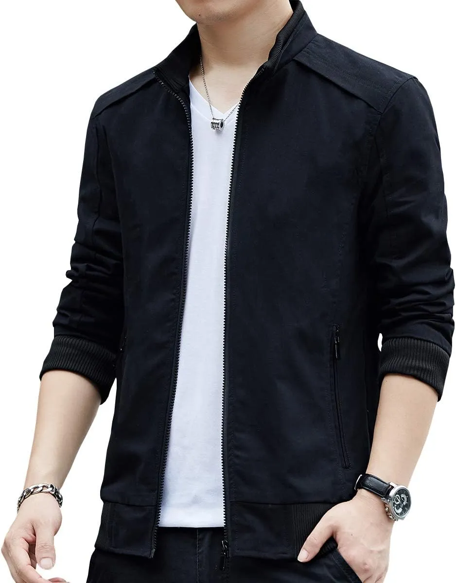 Mens Casual Windbreaker Outerwear Cotton Lightweight Jackets