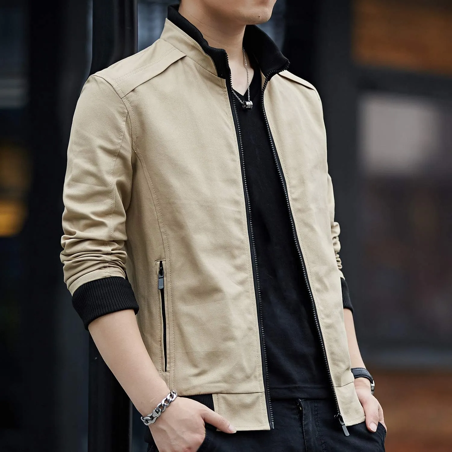 Mens Casual Windbreaker Outerwear Cotton Lightweight Jackets