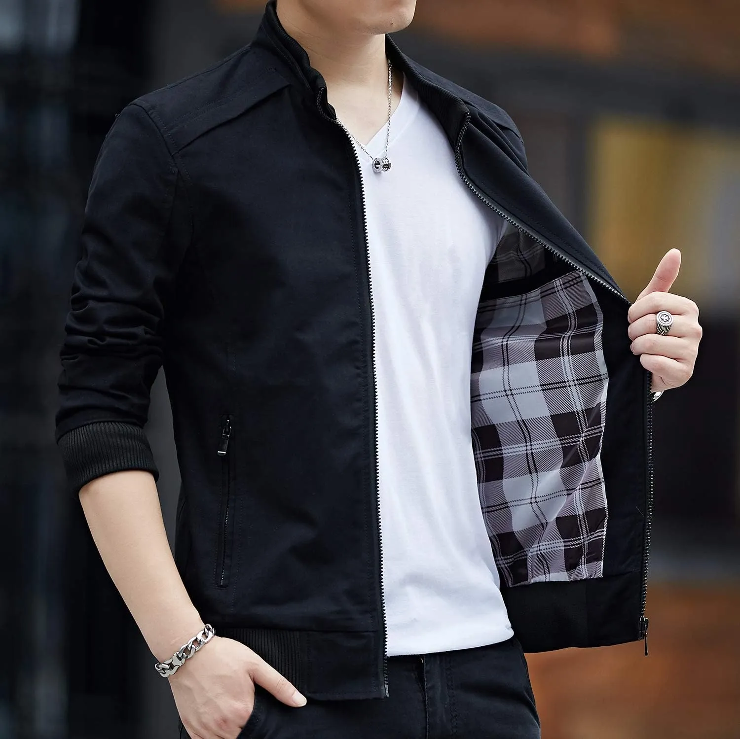 Mens Casual Windbreaker Outerwear Cotton Lightweight Jackets