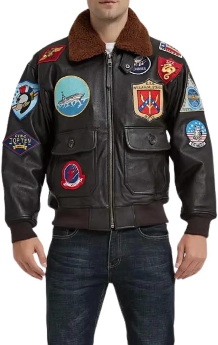 Men’s Classic Aviator USAAF G1 Bomber Jacket – Flying Pilot Leather Jacket with Removable Fur Collar