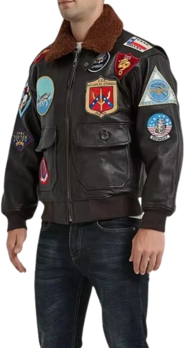 Men’s Classic Aviator USAAF G1 Bomber Jacket – Flying Pilot Leather Jacket with Removable Fur Collar