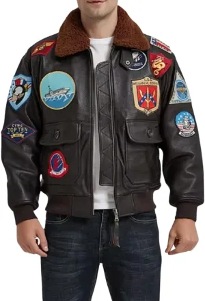 Men’s Classic Aviator USAAF G1 Bomber Jacket – Flying Pilot Leather Jacket with Removable Fur Collar