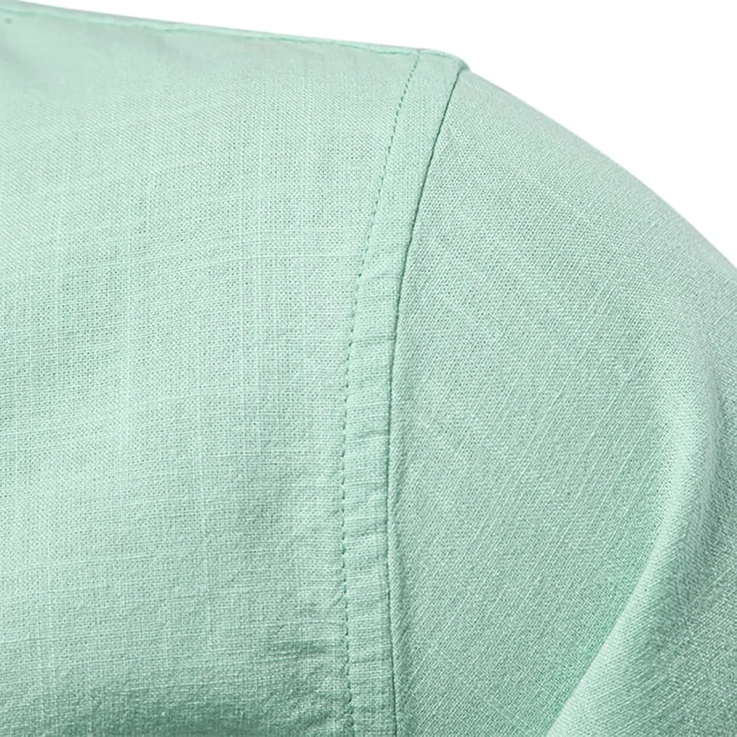 Mens Cotton Linen Banded Collar Beach Shirts Long Sleeve Slim Fit Business Dress Shirts Casual Button Down Work Tops