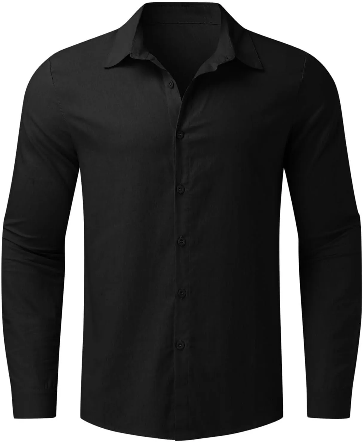 Men's Cotton Linen Shirt Long Sleeve Button Down Solid Color Shirts Lightweight Breathable Spring and Summer T Shirt