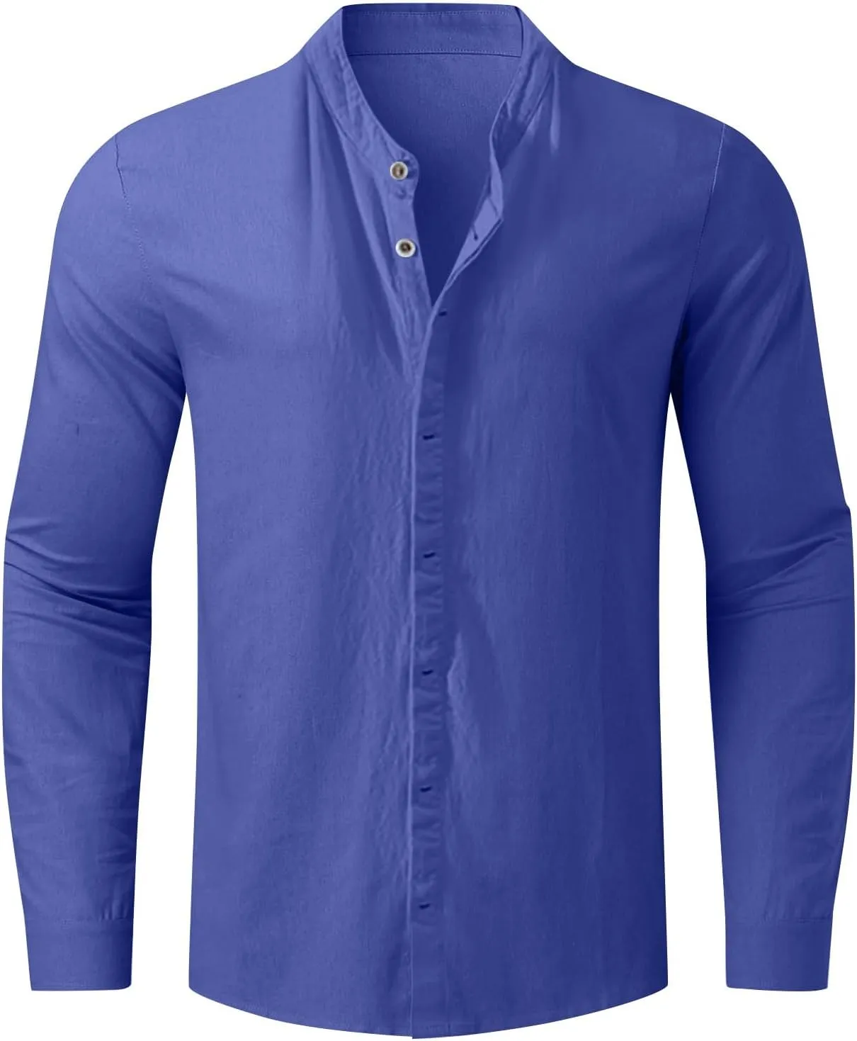 Men's Cotton Linen Shirt Long Sleeve Button Down Solid Color Shirts Lightweight Breathable Spring and Summer T Shirt