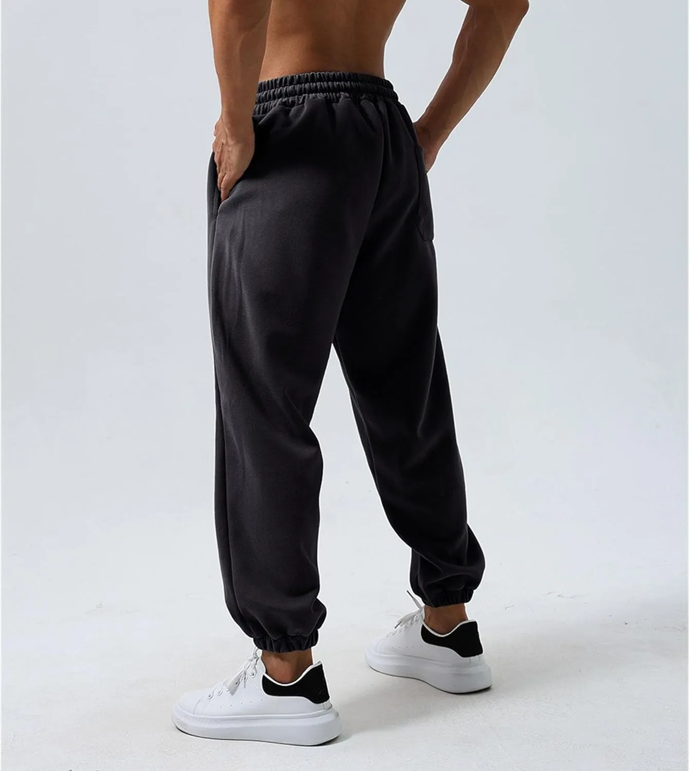 Men's Cotton Stretch Solid Workout Pants Elastic Waist Joggers Athletic Trousers Basic Drawstring Baggy Pants