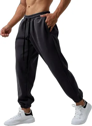 Men's Cotton Stretch Solid Workout Pants Elastic Waist Joggers Athletic Trousers Basic Drawstring Baggy Pants