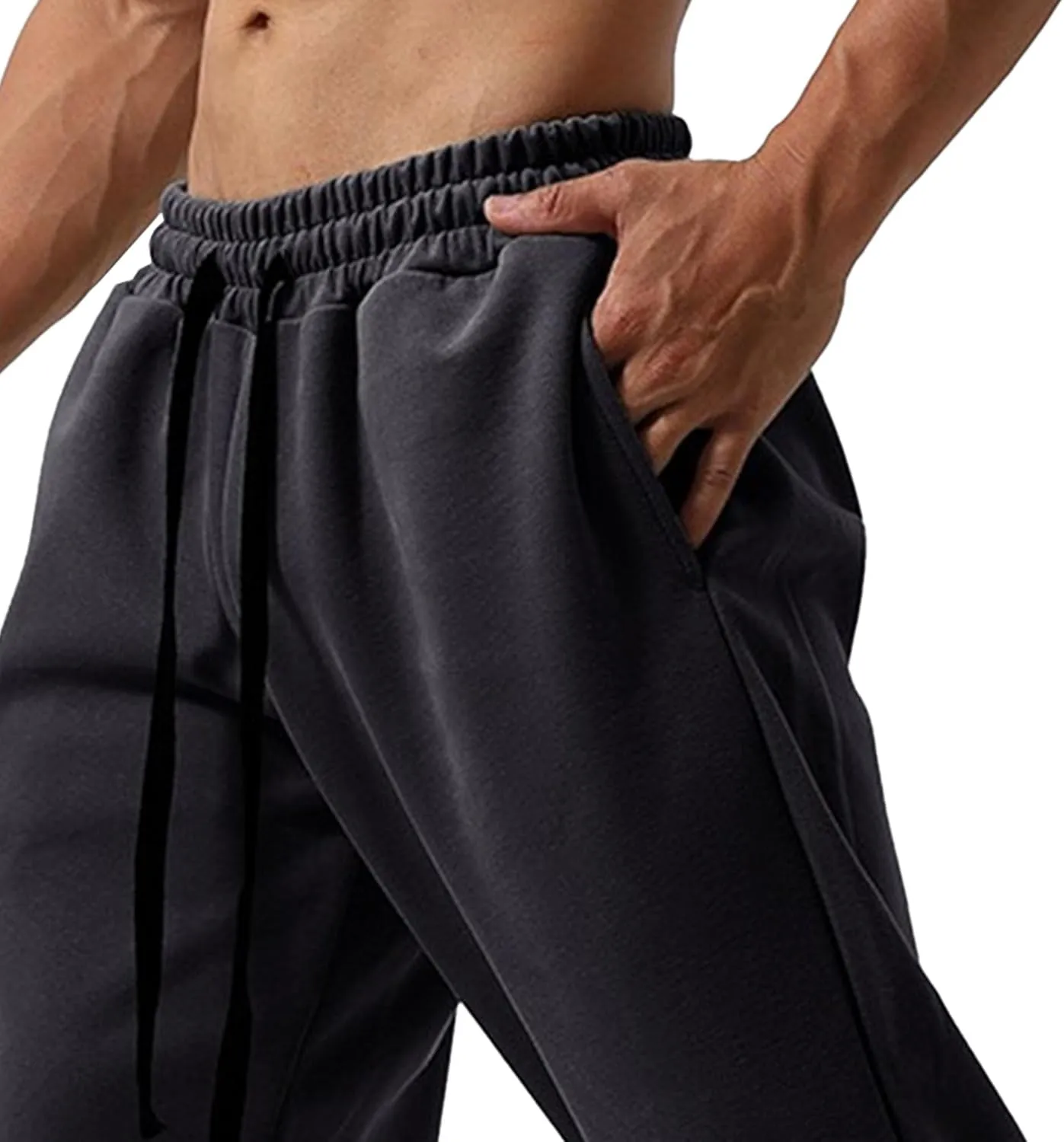 Men's Cotton Stretch Solid Workout Pants Elastic Waist Joggers Athletic Trousers Basic Drawstring Baggy Pants