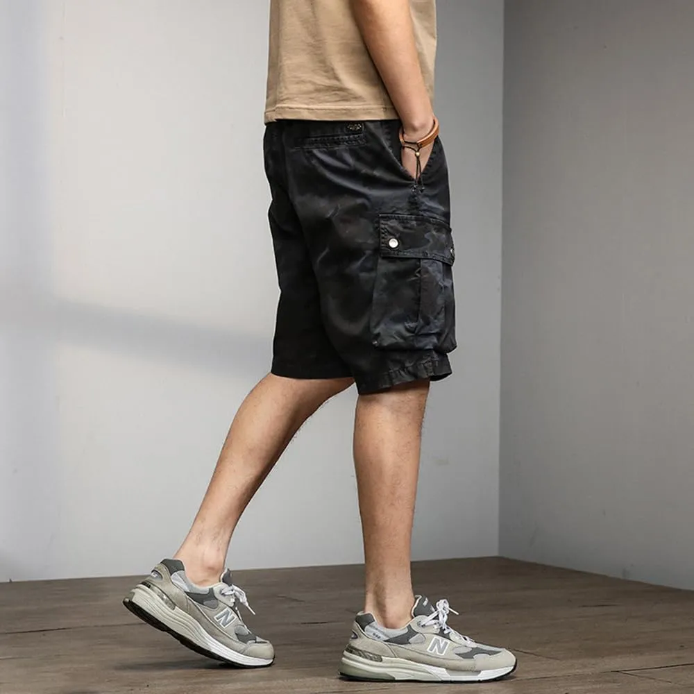 Men's Drawstring Camouflage Cargo Shorts Summer Relaxed Fit Cotton Hiking Cargo Shorts with Large Pockets