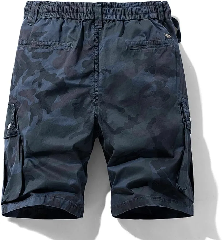Men's Drawstring Camouflage Cargo Shorts Summer Relaxed Fit Cotton Hiking Cargo Shorts with Large Pockets