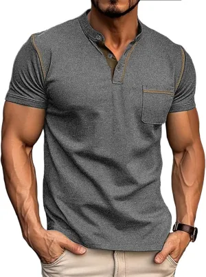 Men's Fashion Henley Shirt Classic Short/Long Sleeve Lightweight Button Cotton T-Shirt Casual Top