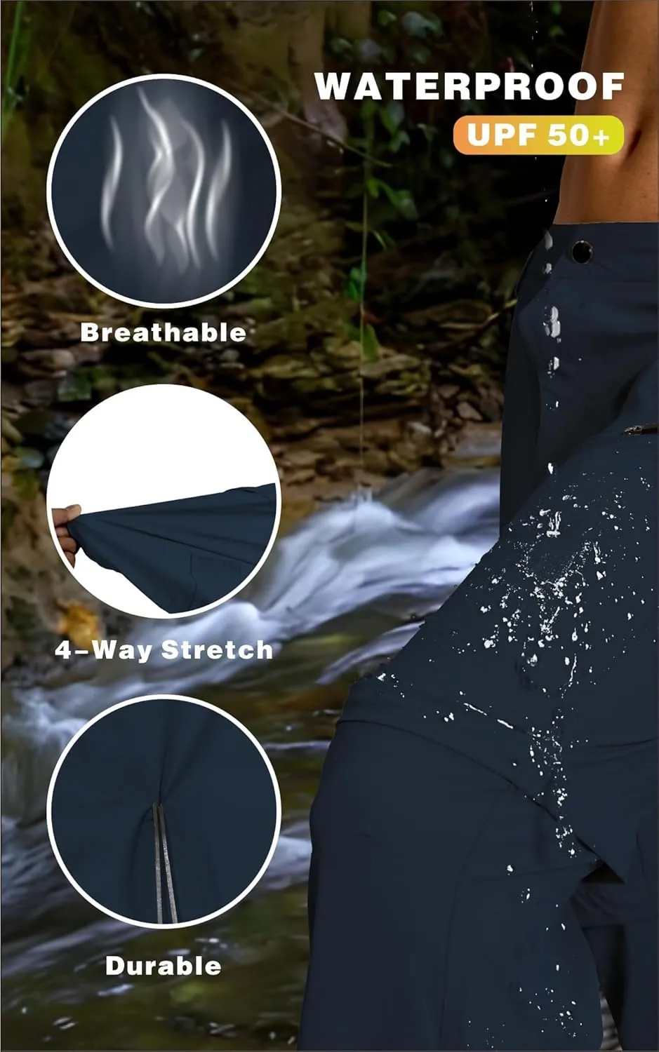 Mens Hiking Cargo Pants Lightweight Quick Dry Convertible Zip Off Waterproof Travel Fishing Climbing Work Pants for Men