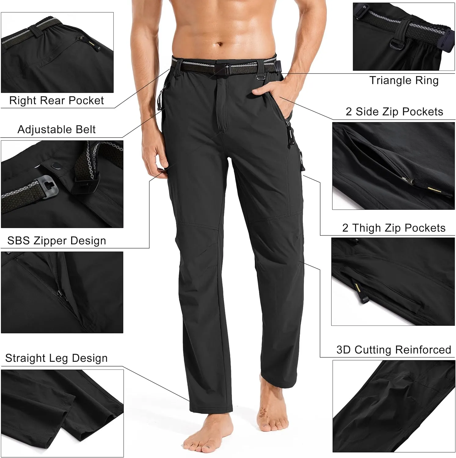 Men's Hiking Cargo Pants Quick-Dry Outdoor Water Resistant Lightweight Mountain Breathable Zipper Pocket Work Pants