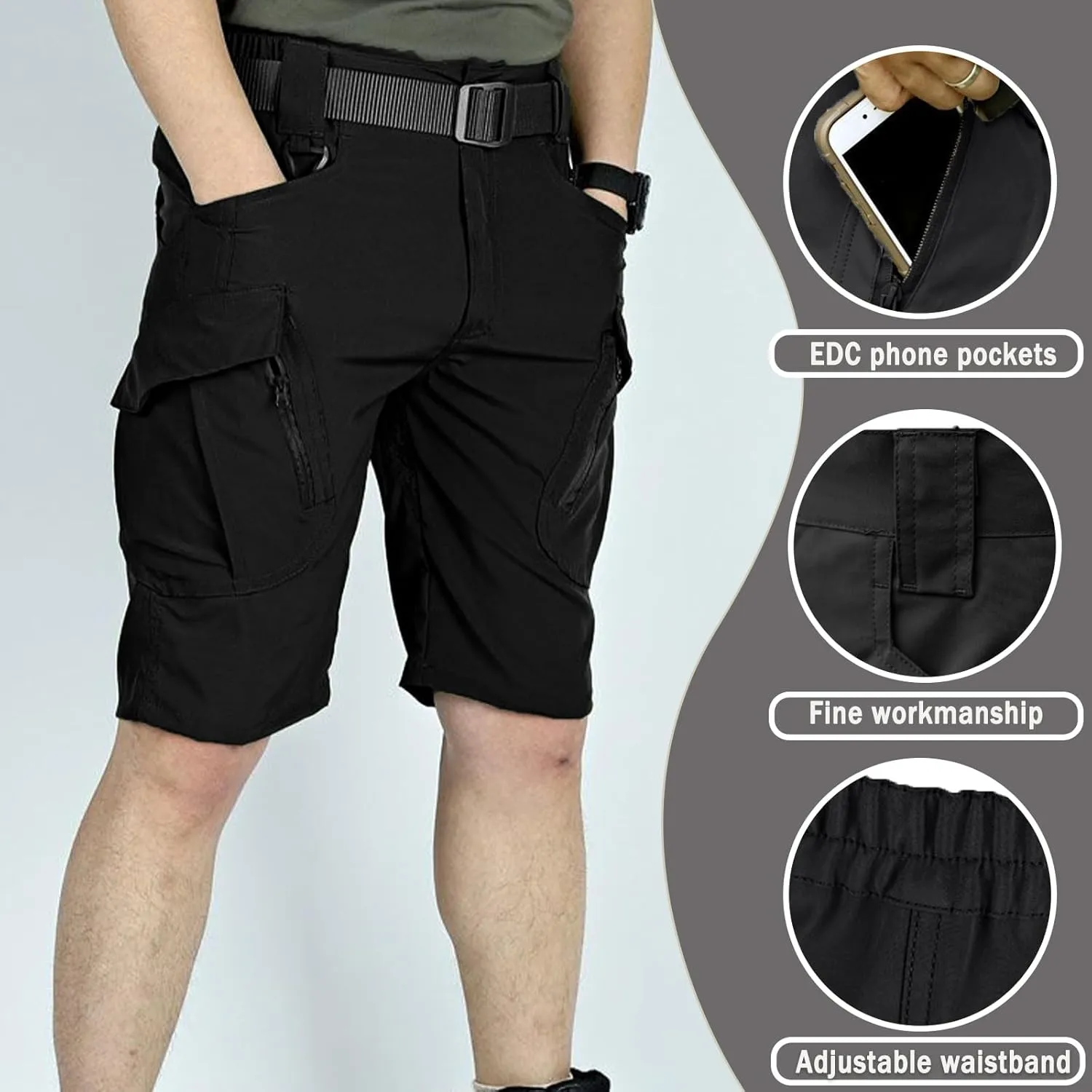 Mens Hiking Cargo Shorts 9 Pockets Quick Dry Lightweight Stretch Tactical Short Outdoor Fishing Campin