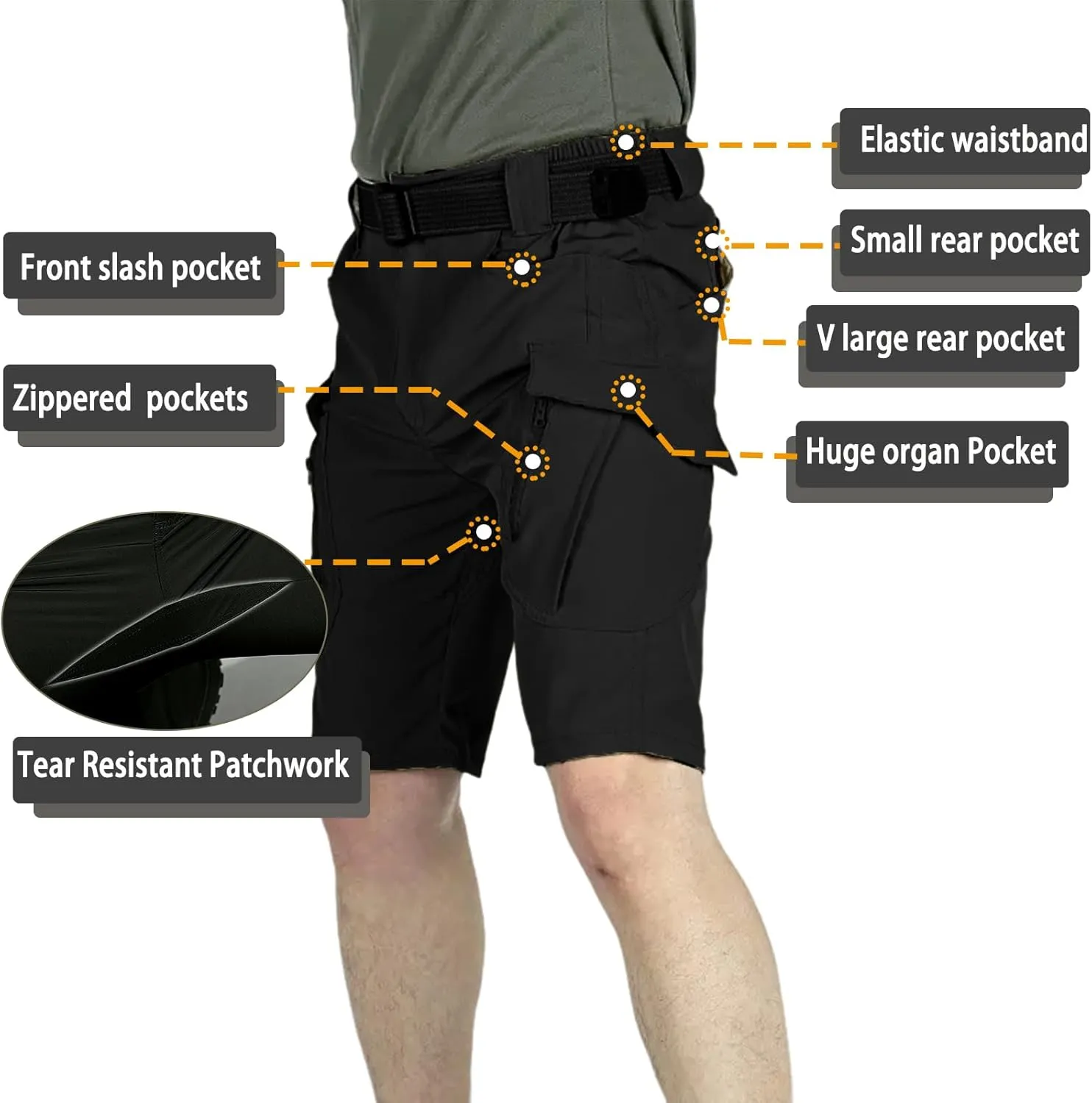 Mens Hiking Cargo Shorts 9 Pockets Quick Dry Lightweight Stretch Tactical Short Outdoor Fishing Campin