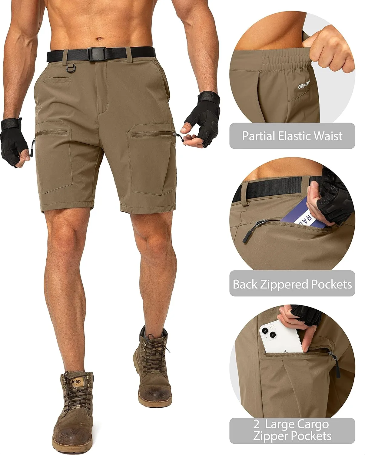 Men's Hiking Cargo Shorts Stretch Quick Dry Outdoor Tactical Shorts for Men with Multi Pocket for Fishing Casual