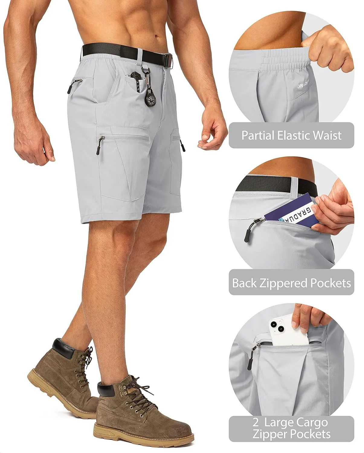 Men's Hiking Cargo Shorts Stretch Quick Dry Outdoor Tactical Shorts for Men with Multi Pocket for Fishing Casual