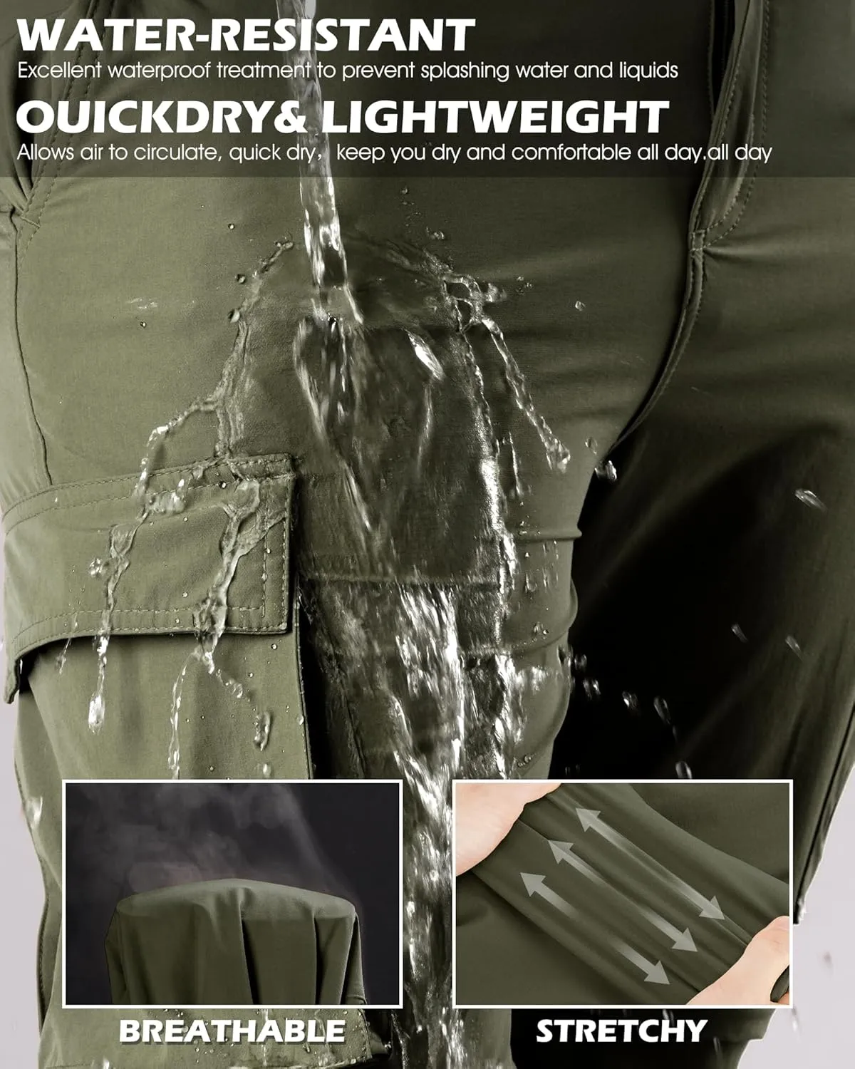 Men's Hiking Convertible Pants Quick Dry Lightweight Zip Off Cargo Pant Waterproof Fishing Shorts for Outdoor,Safari,Camping