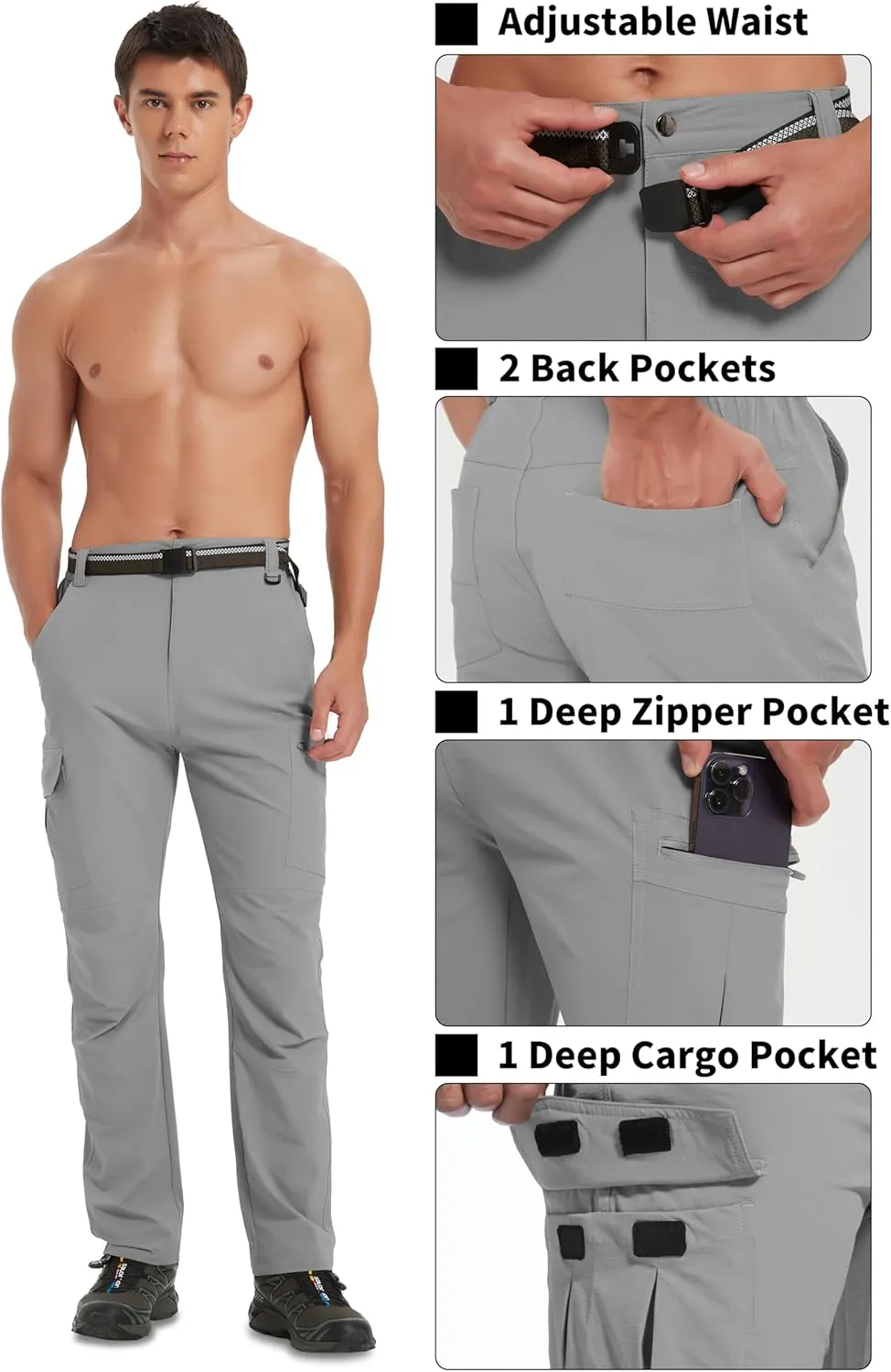 Men's Hiking Pants Quick-Dry Lightweight Waterproof Travel Outdoor Camping Hunting Fishing Work Cargo Pants