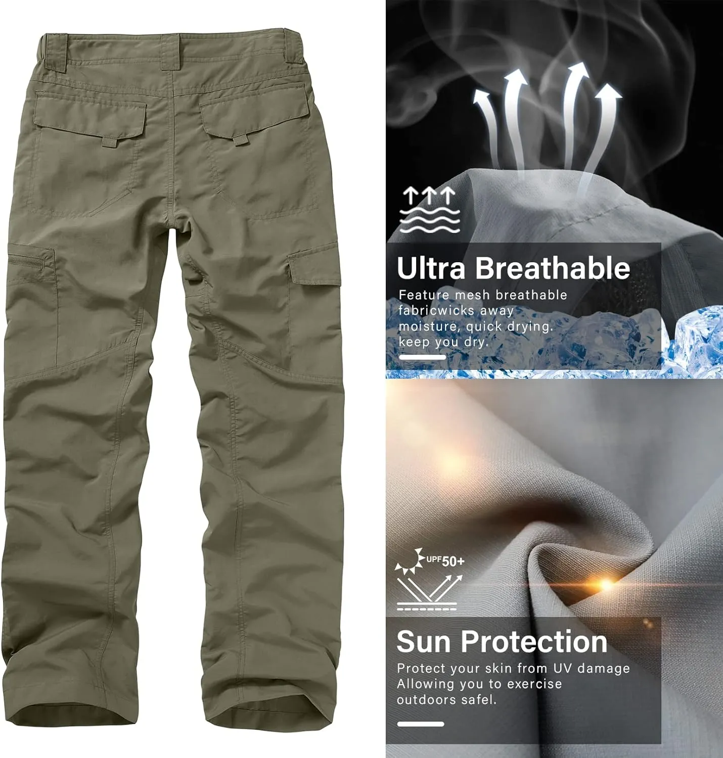 Mens Hiking Pants Quick Dry UPF 50 Travel Fishing Safari Cargo Pants Boy Scout Pants