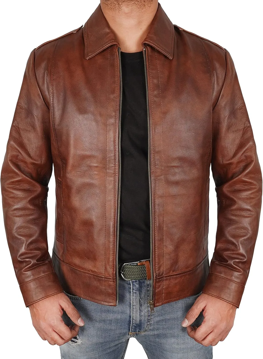 Mens Leather Jacket - Real Lambskin Classic Vintage Style Leather Jackets For Men Brown Leather Jacket for Mens