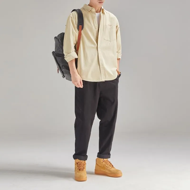 Men's Long Sleeves Casual Shirts Breathable Cotton Solid Relaxed Fit Shirts
