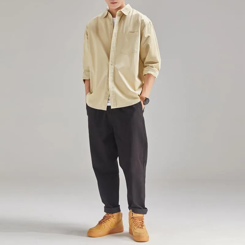 Men's Long Sleeves Casual Shirts Breathable Cotton Solid Relaxed Fit Shirts