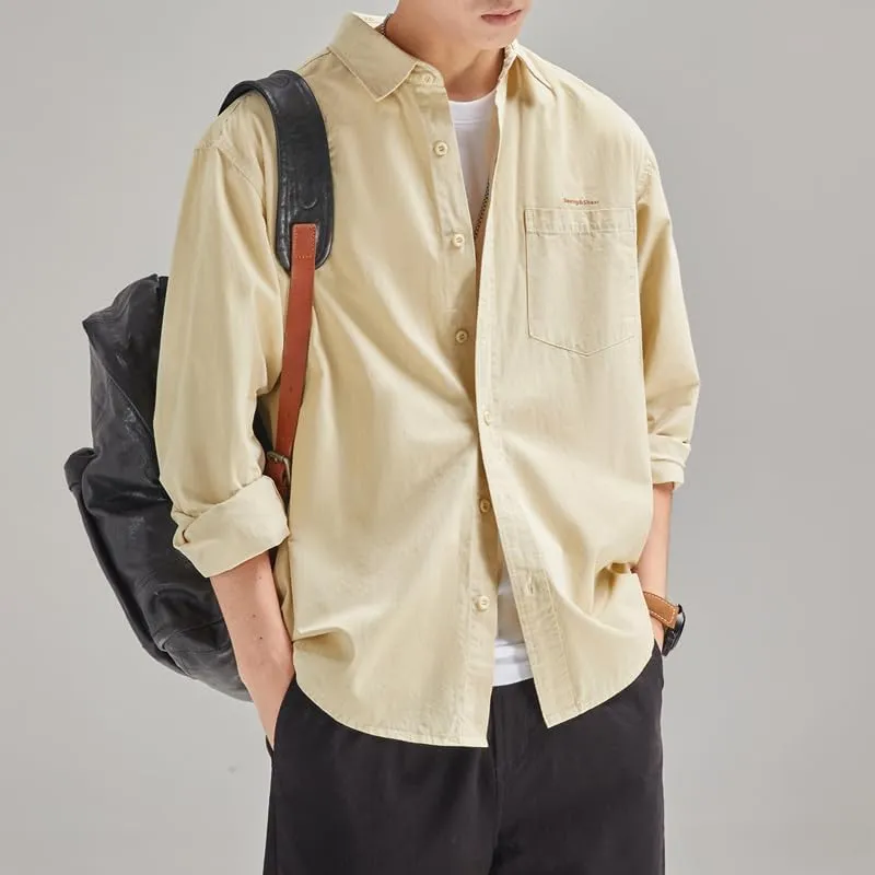 Men's Long Sleeves Casual Shirts Breathable Cotton Solid Relaxed Fit Shirts