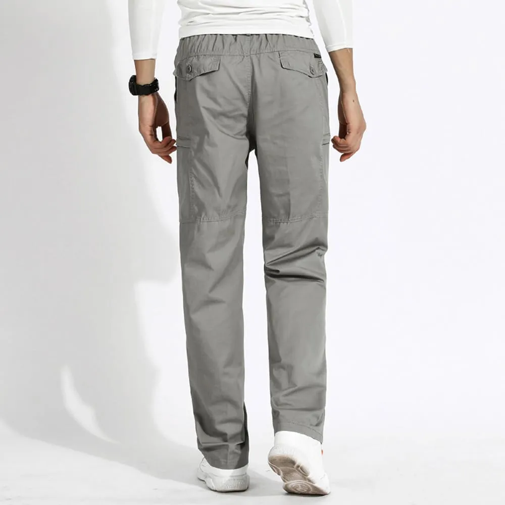 Men's Loose Fit Cargo Pants Drawstring Cotton Tactical Pants with Zipper Pockets