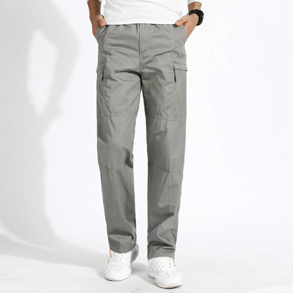 Men's Loose Fit Cargo Pants Drawstring Cotton Tactical Pants with Zipper Pockets