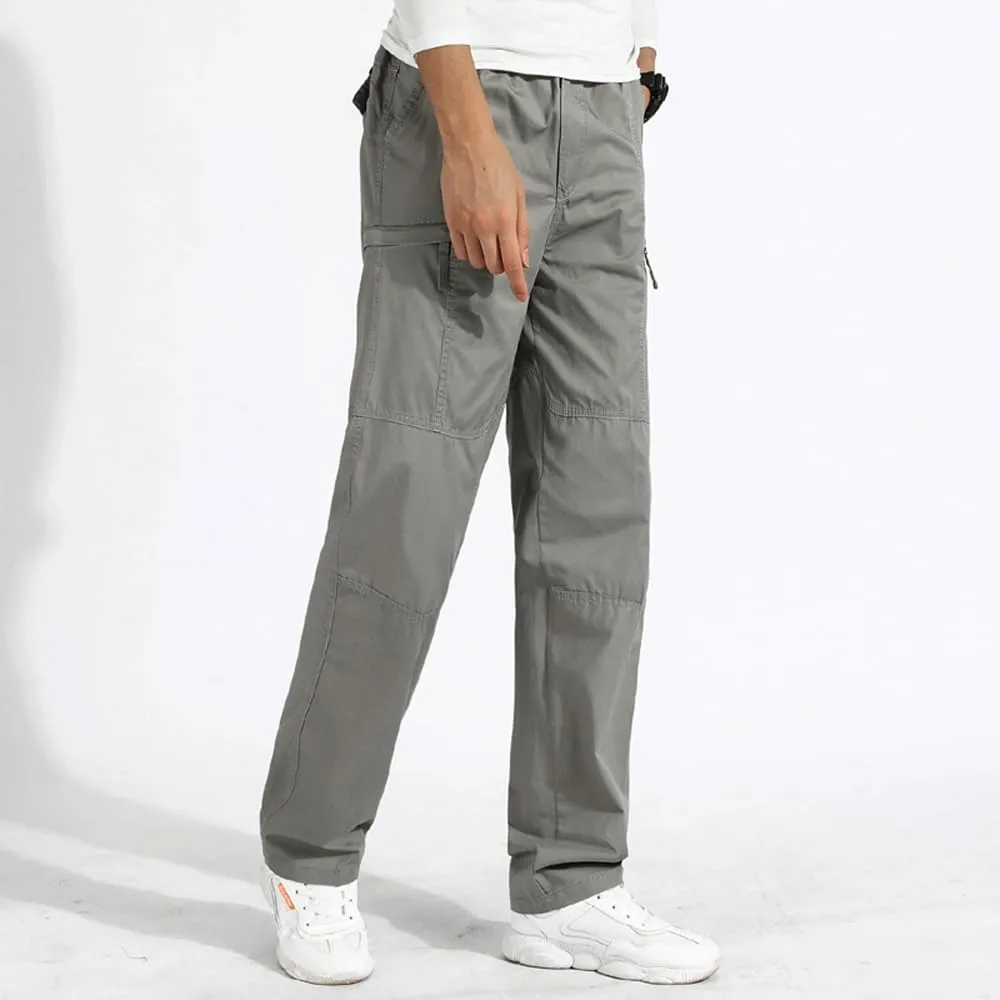 Men's Loose Fit Cargo Pants Drawstring Cotton Tactical Pants with Zipper Pockets