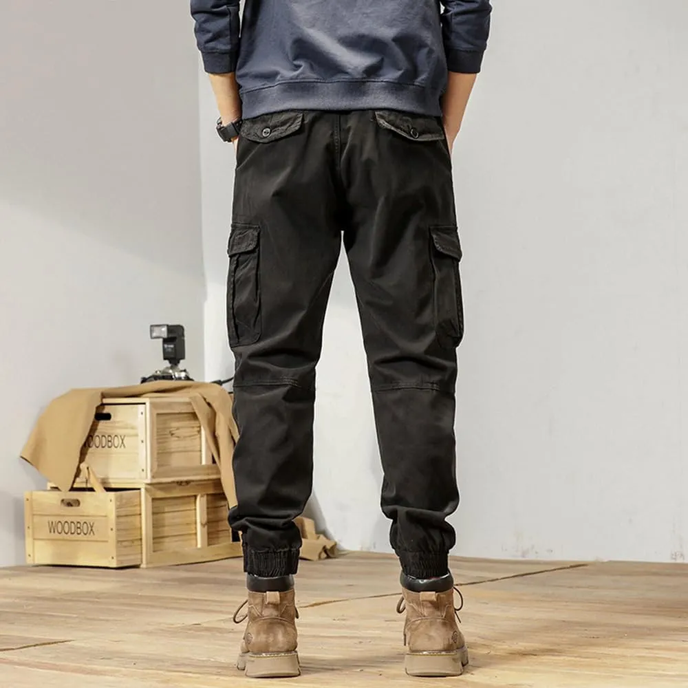 Men's Multi Pockets Cargo Pants Drawstring Cotton Regular Fit Military Pants