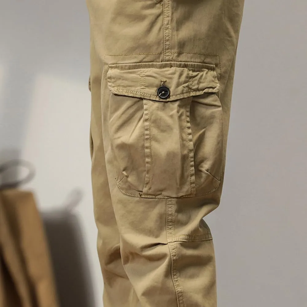 Men's Multi Pockets Cargo Pants Drawstring Cotton Regular Fit Military Pants