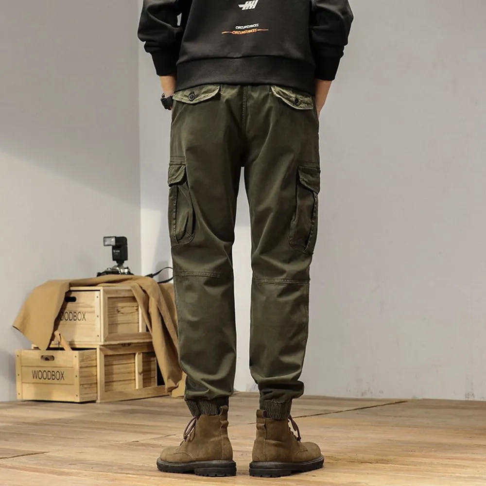 Men's Multi Pockets Cargo Pants Drawstring Cotton Regular Fit Military Pants