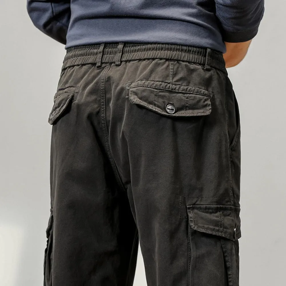 Men's Multi Pockets Cargo Pants Drawstring Cotton Regular Fit Military Pants