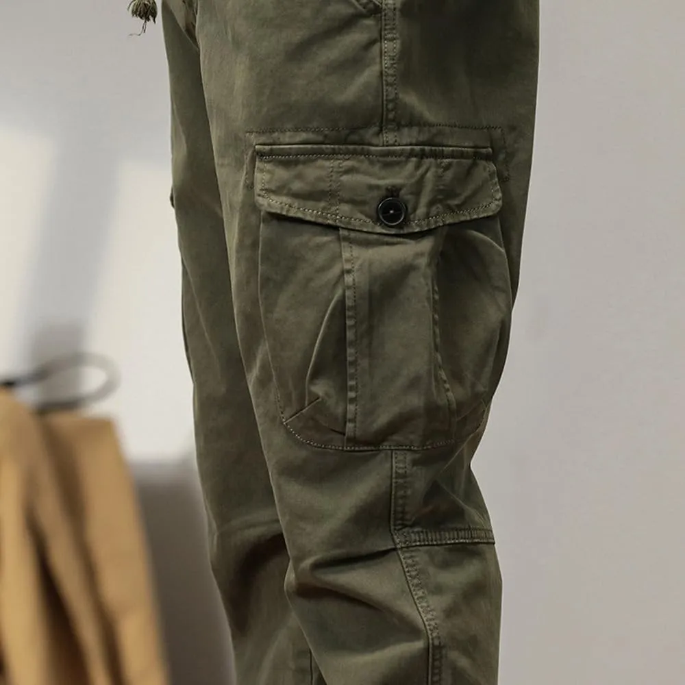 Men's Multi Pockets Cargo Pants Drawstring Cotton Regular Fit Military Pants