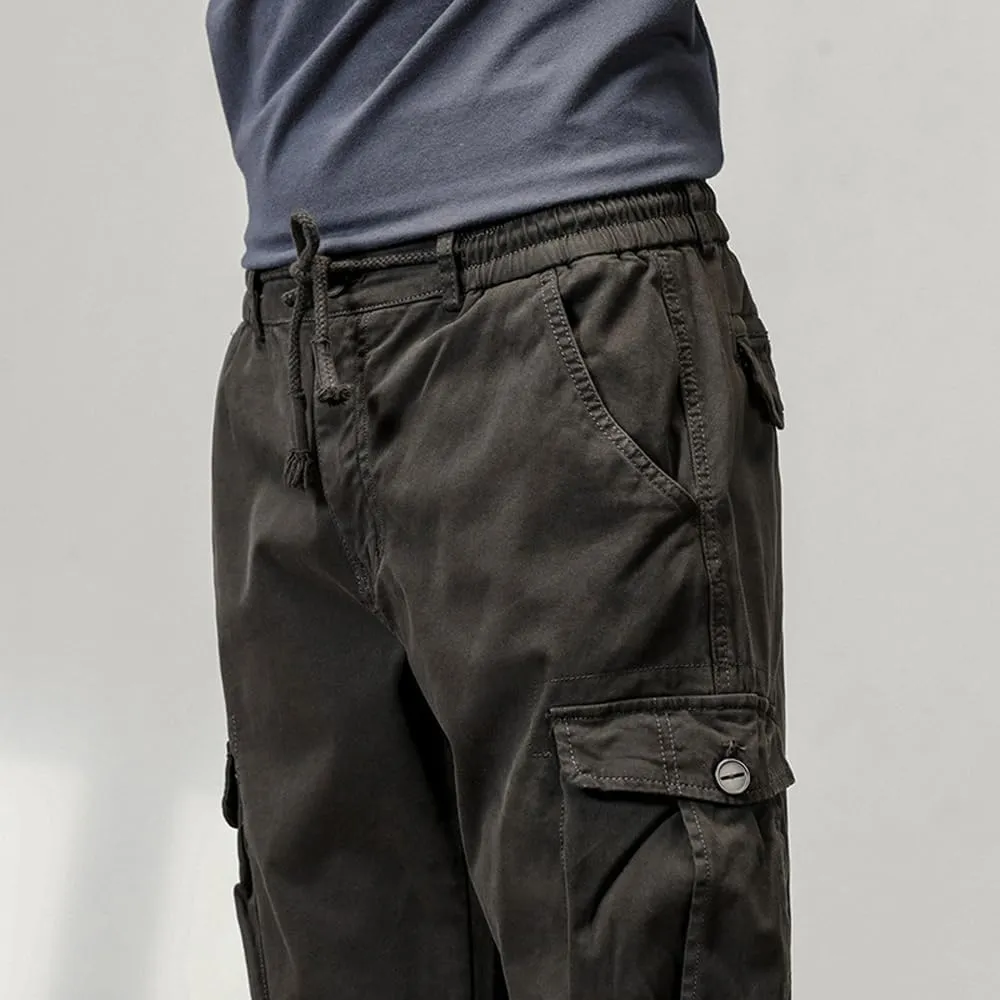Men's Multi Pockets Cargo Pants Drawstring Cotton Regular Fit Military Pants
