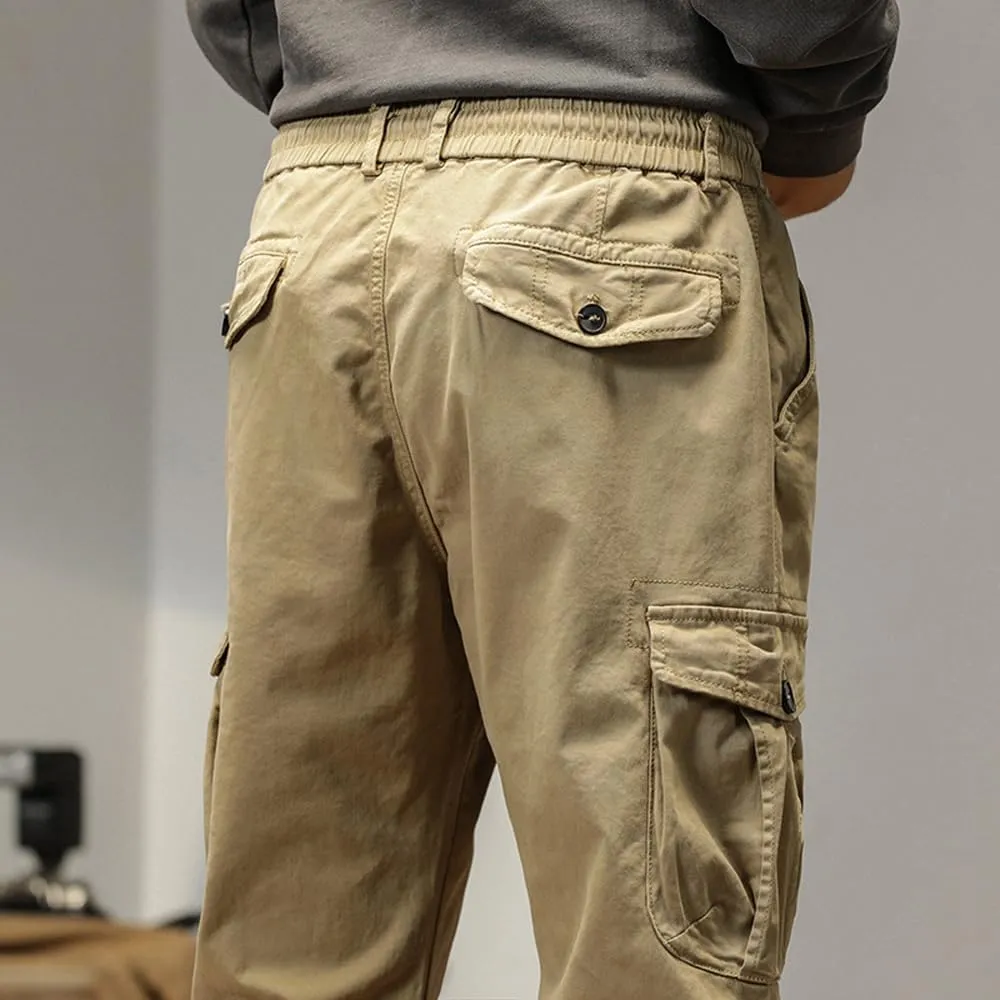 Men's Multi Pockets Cargo Pants Drawstring Cotton Regular Fit Military Pants