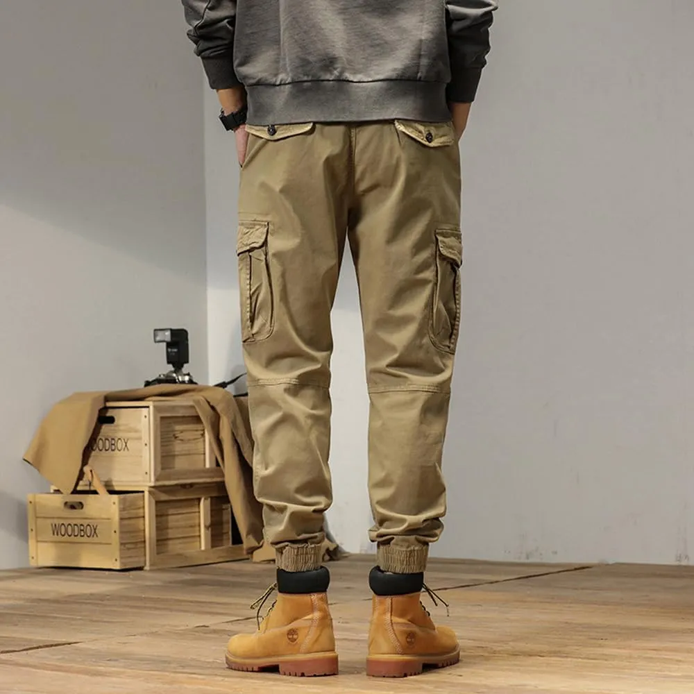 Men's Multi Pockets Cargo Pants Drawstring Cotton Regular Fit Military Pants