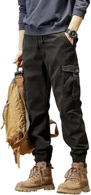 Men's Multi Pockets Cargo Pants Drawstring Cotton Regular Fit Military Pants