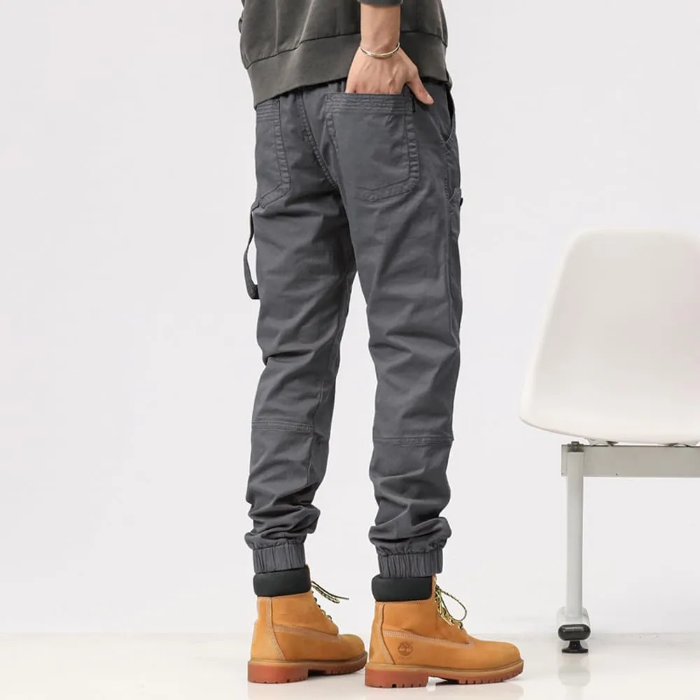 Men's Multi Pockets Tactical Cargo Pants Regular Fit Drawstring Cotton Work Trouser