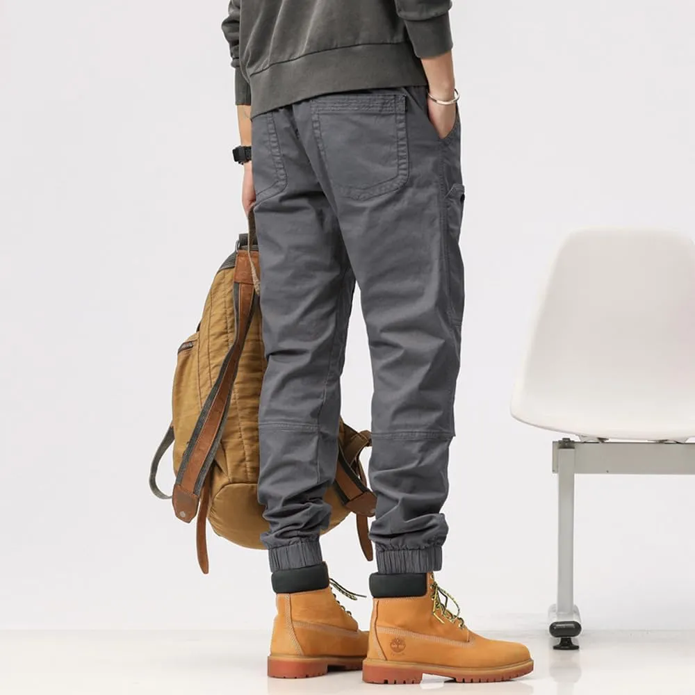 Men's Multi Pockets Tactical Cargo Pants Regular Fit Drawstring Cotton Work Trouser
