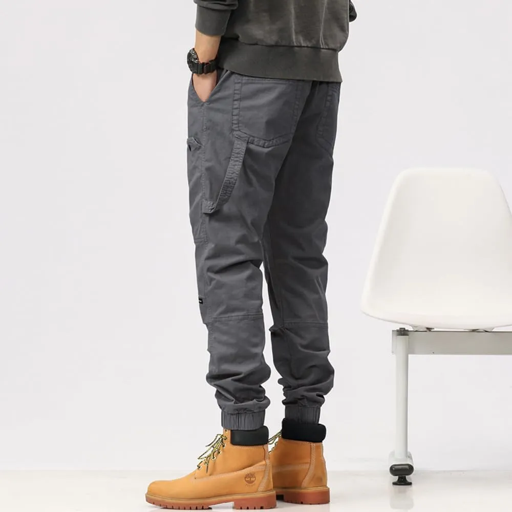 Men's Multi Pockets Tactical Cargo Pants Regular Fit Drawstring Cotton Work Trouser