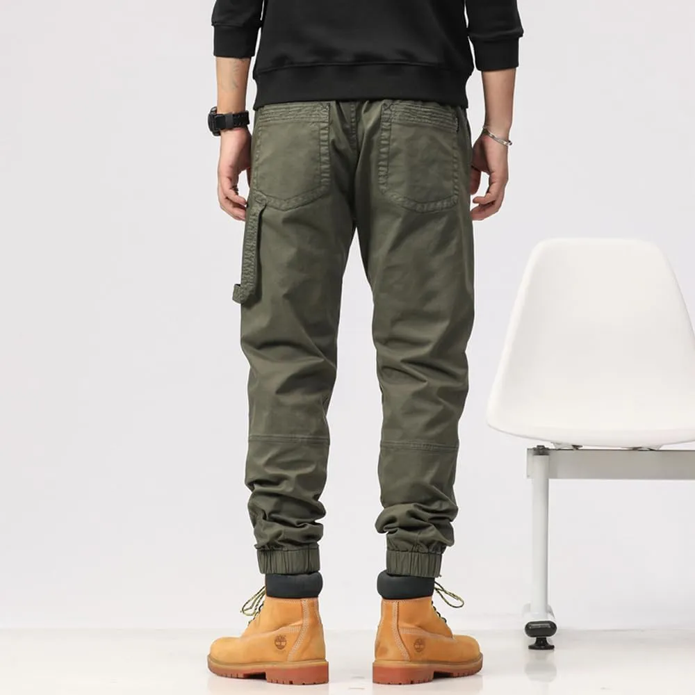 Men's Multi Pockets Tactical Cargo Pants Regular Fit Drawstring Cotton Work Trouser